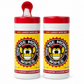 Two 25-count canisters of Grease Monkey heavy-duty cleaning wipes